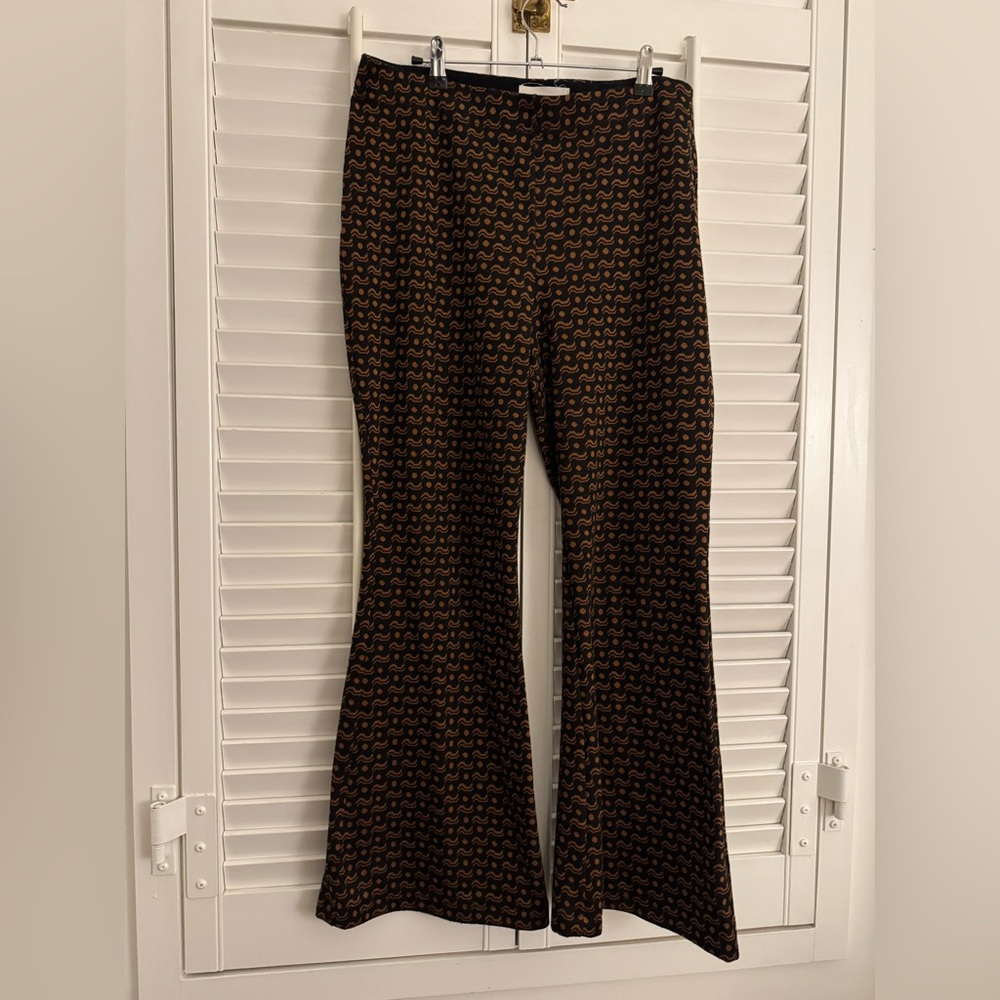 Anthropologie Black and Orange Patterned Flare Pants
